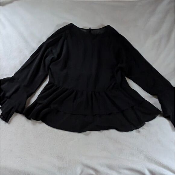 Ruffled Mesh Peasant Blouse Women's Small Black See-Through Gothic Peplum - Picture 3 of 7